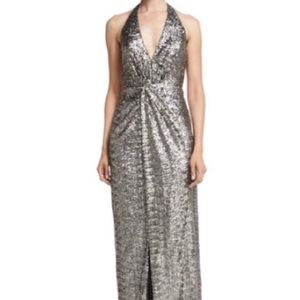 Halston heritage silver metallic gown